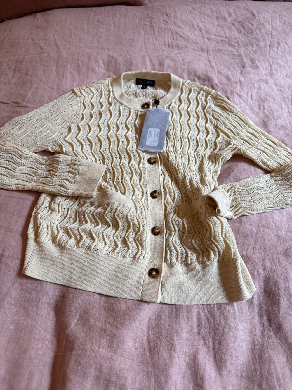 rag & bone Cream Leslie Pointelle Knit Cardigan XS